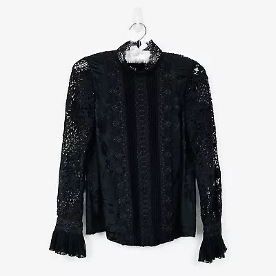 ERDEM X H&M Lace Silk Blouse Size 6 Black Victorian Gothic Statement • $85