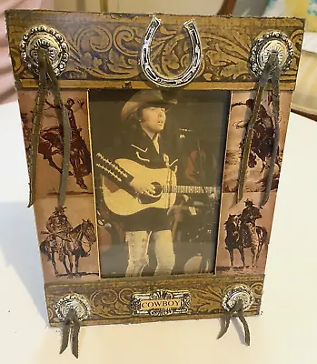 Vintage Western Cowboy Horseshoe Bolo Picture Frame W/photo Of Dwight Yokum • $18