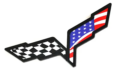 1x Front Hood Rear Crossed USA Flags Emblems For 2005-2013 C6 Corvette Black • $16.11