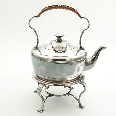 Antique Princes Silver Plate Kettle And Stand By Mappin And Webb Wicker Handle • $49.78