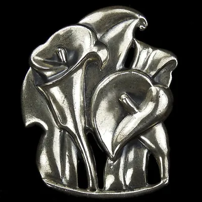 McClelland Barclay Sterling Silver Calla Lily Flowers And Leaves Spray Pin • $625