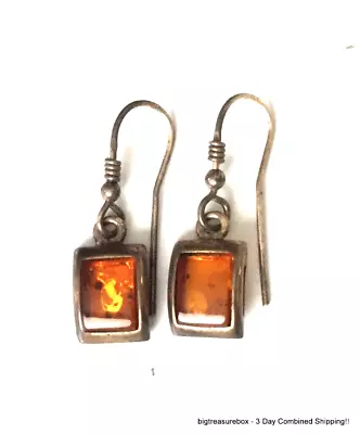 Vintage Earrings MARKED 925 STERLING SILVER Pierced Dangle Baltic Amber Lot Y • $0.99