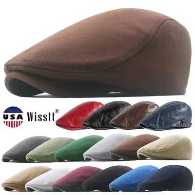 Mens Outdoor Leather Ivy Cap Flat Newsboy Breathable Beret Cabbie Hat Sports • $10.65