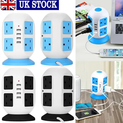 3M Tower Extension Lead Multi Socket 8 Way Plug 4 USB Extension Surge Protection • £18.98