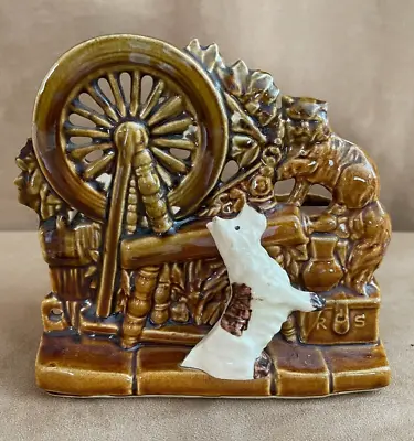 Vintage McCoy Pottery Spinning Wheel With Scotty Dog And Cat Planter 7 X 7  • $32.50