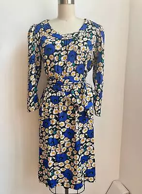 Vintage 1980s Yves Saint Laurent Daisy Print Silk Dress • $275