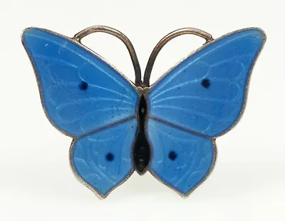 MAGNUS AASE Blue Enamel Butterfly Brooch Sterling Silver Made In Norway • $125