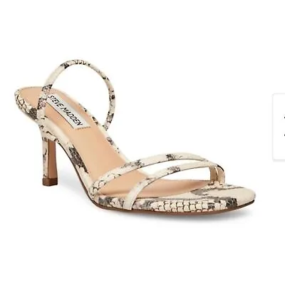 Steve Madden Loft Kitten Heel Beige Snake Print Strappy Sandals Women’s Size 9.5 • $45