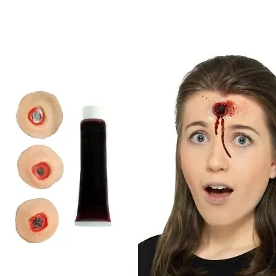 Halloween Zombie Scars Tattoos Bullet Hole Fake Blood Scar Wound Make-Up Kit UK • £2.99