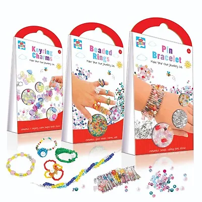 Kids Create Make Your Own Keyring Charms Pin Bracelet Beaded Rings Party Filler • £4.89