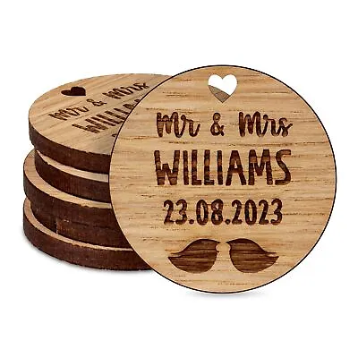 £10.99 • Buy Personalised Round Wedding Favours Table Decorations Wooden Confetti Charm Tags