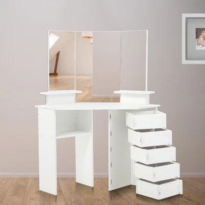 £139.27 • Buy Makika Dressing Table Makeup 5 Drawers Mirror Padded Corner Desk Dresser Bedroom