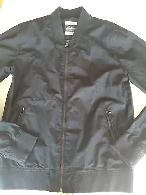 Men's Bomber Jacket Size Large Black Cotton Long Sleeve Full Zip Vintage Look • $20