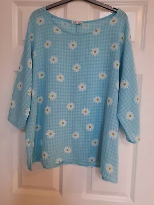 Made In Italy Cotton Turquoise Daisy Top Free Size Excellent Condition  • £4.99