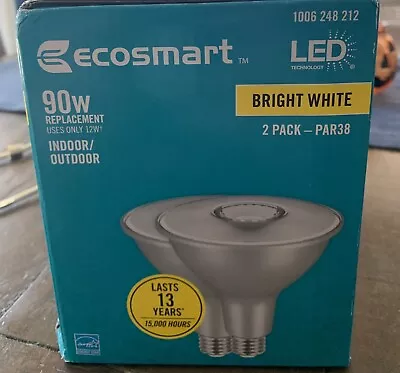 2 Pack EcoSmart 90W Equivalent 12W LED PAR38 Light Bulb Bright White 1000 Lumens • $15