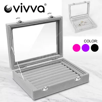 Vivva Velvet Ring Earring Jewelry Display Organizer Box Tray Holder Storage Case • $14.95