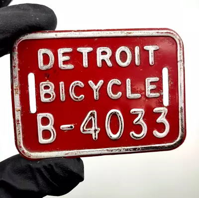 Red Detroit Bicycle License Plate Bike Tag Vintage Original B-4033 Michigan • $67