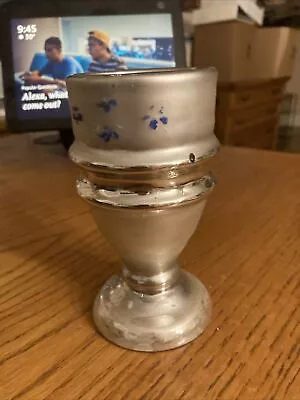 Vintage Antique Mercury Glass Silver Chalice Cup 5.5” Hand Painted Flowers • $75