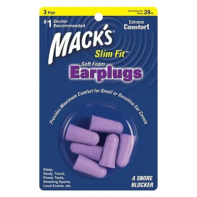 Mack's Slim Fit Ear Plugs - 3 Pair (Purple) • £7.95