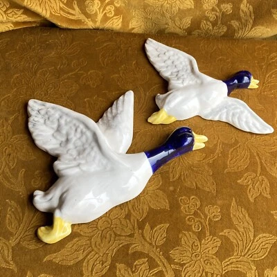 £35 • Buy Pair Vintage Kitsch Flying Ducks Birds Devon Ceramics Wall Hanging Plaques
