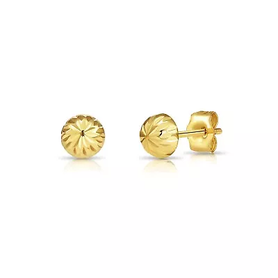 14K Real Solid Gold Diamond-Cut Half Ball Bead Sleeper Studs Earrings Push-back • $54.90