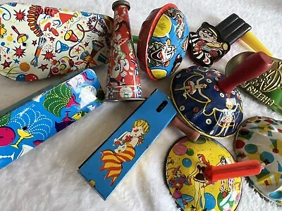 Lot 10 Vintage Party Favors Noisemakers New Years Eve Tin Noise Makers Toys Horn • $22