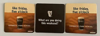 Guinness Pure Genius Beer Like Friday Five O’Clock CardboardCoastersVGC Set Of 3 • $11.03