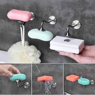 Soap Holder Self Adhesive Magnetic Soap Dish Hanging Stainless Steel Bathroom • £7.98