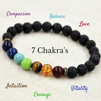7 Chakra Bracelet Crystal Stones Healing Beads Jewellery Natural Reiki Gift • £3.95