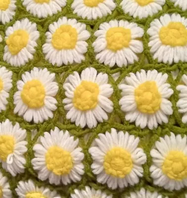 Vintage Handmade Daisy Crochet Afghan Blanket 62  44  • $60