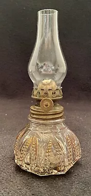 Antique MINIATURE KEROSENE/OIL LAMP-Clear Glass-Gold Beaded Panels-6  • $32.99