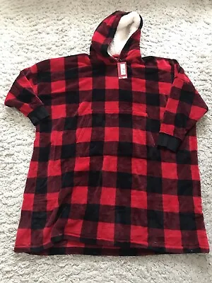 M&S Men's Longer Length Red/Black Checked Oversized Hoodie - One Size - BNWT • £19.99