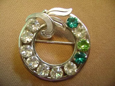 Vintage Signed Van Dell Sterling Silver Green Blue Rhinestoneclear Brooch • $19.99