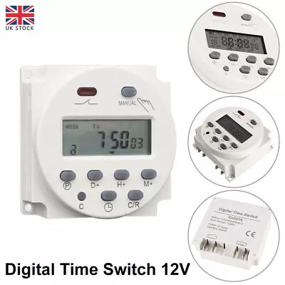 DC 12V 16A LCD Digital Timer Switch Electronic Power Programmable Time Relay UK • £8.59