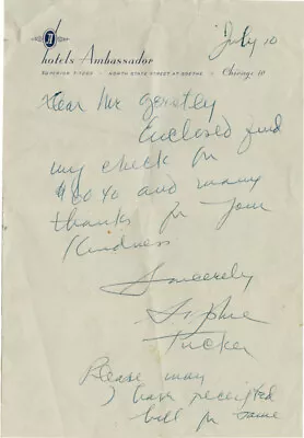 Sophie Tucker - Autograph Letter Signed 7/10 • $260