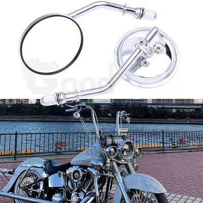 Chrome Round Motorcycle Mirrors For Harley Dyna Street Glide Road King Softail • $29.42