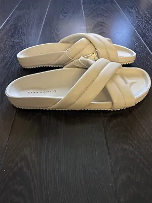 Zara Beige Flat Sandals Crossover Straps Size UK8 Euro 41🌹🌹 • £15