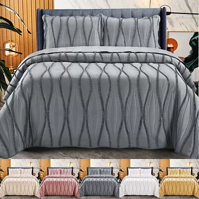 Quilted Bedspread Throw Embossed Bedding Set Single Double King Size Bed Set • £28.99