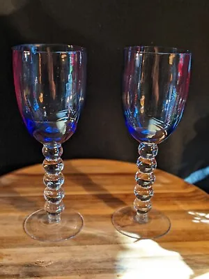 Vintage Blue Ball Stem Wine Glasses (2) • $16