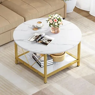 Round Coffee Table Center Coffee With Storage Shelf Table Living Room Office • $59.39