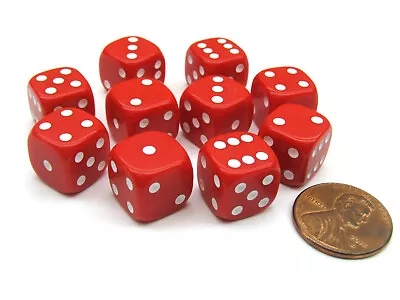 Pack Of 10 12mm Round Edge Opaque Small Dice - Red With White Pips • $6