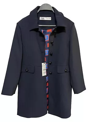 ZARA NAVY BLUE SHORT COAT WOMENS NWT Size L (M?) $169 • $65