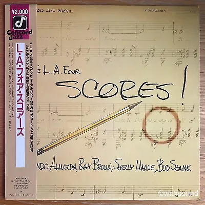 L.A.FOUR Scores! JAPAN REISSUE LP W/OBI 1984 CONCORD JAZZ LCJ-2057 LA4 • $12.50