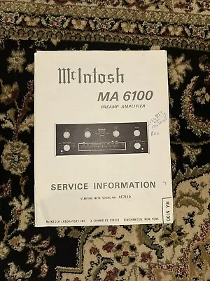 Vintage Original McIntosh MA6100 Service Manual W/ Original Invoices And Memo • $60