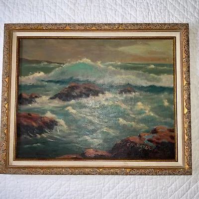 Vintage SEASCAPE Rocky Coast Ocean Oil Painting Original Hand Painted By Agner • $322