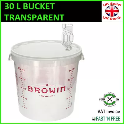 30L Transparent FERMENTATION BUCKET CONTAINER Home Brew Beer Wine Making • £2.97