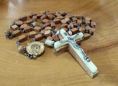 Vintage Wooden Beads Rosary. Glow In The Dark Crucifix Cross. Relic.  Italy • $18.99