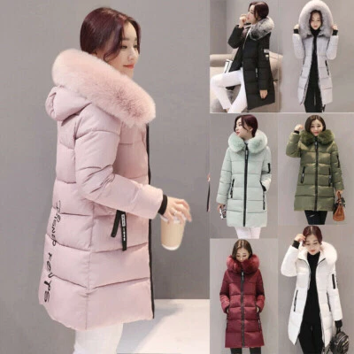 £23.99 • Buy Women's Cotton Padded Long Parka Faux Fur Trim Hooded Winter Windproof Warm Coat