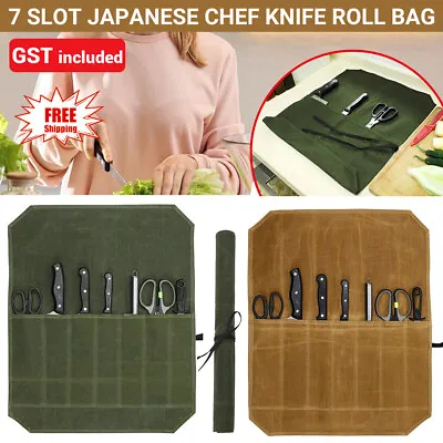 7 Slot Japanese Chef Knife Roll Bag Waxed Canvas Knife Storage Case Carry Bag • $17.16