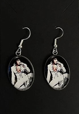 £8.95 • Buy SILVER 925 ELVIS PRESLEY EARRINGS ROCK N ROLL 50s 60s Made Of Glass - JEWELLERY